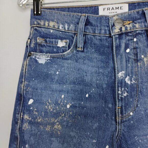 Frame Jeans Le Sylvie Kick Boot Out Paint Splatter Fray High Rise Crop Denim 24 - Picture 6 of 11
